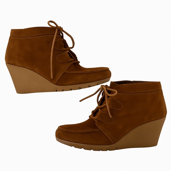 MIA Shoes - MIA Berdina Brown Suede Wedge Ankle Boots Lace-Up Comfort Casual Size 11